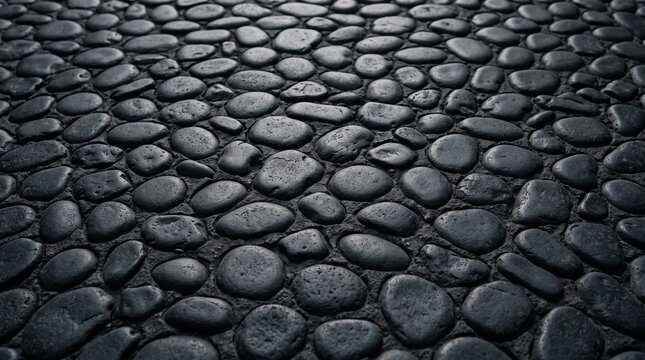 Dark grey smooth pebble stone wall texture background