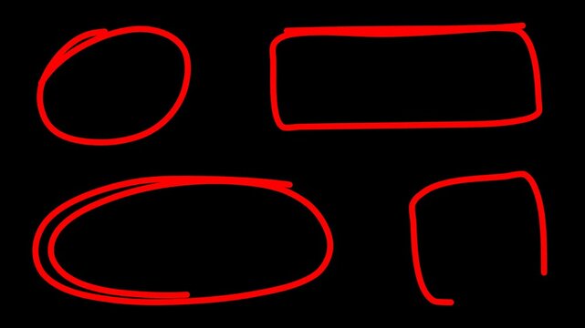 Collection Red Marking line, circle and square mark outline isolated background