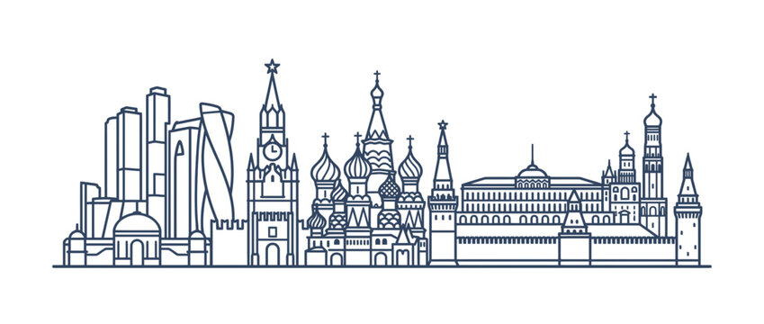 Modern and historic city skyline silhouette, vector illustration