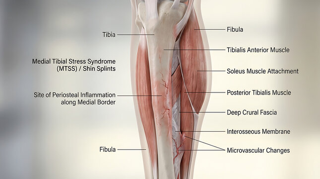 Transparent Human Shin with Shin Splints and Tibial Periosteal Inflammation