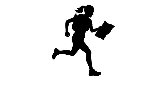 Woman Orienteering Runner Silhouette Vector Illustration