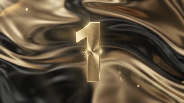 Golden Number 5 Countdown on Black Satin Abstract Background