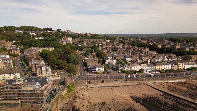 Drone view of Clevedon town and Victorian architecture in Somerset