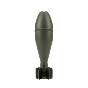 Olive green military mortar shell on transparent background