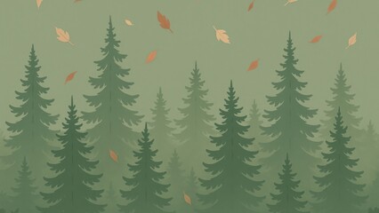 Obraz premium Serene forest with falling leaves desktop wallpaper