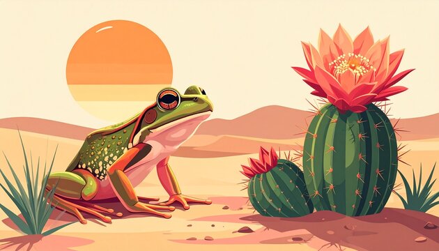 Colorful hand-drawn frog illustration on white background with copy space