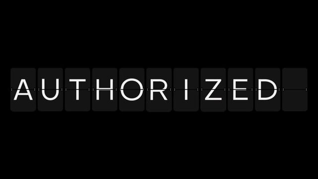 Split-Flap AUTHORIZING to AUTHORIZED Approval Status Display Animation on Black Background