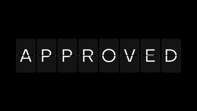Split-Flap REVIEW to APPROVED Approval Status Display Animation on Black Background