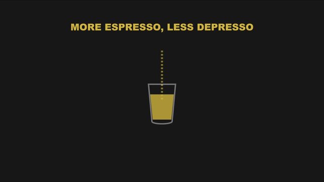 More espresso less depresso minimalist animation with coffee cup and typography for morning motivation and caffeine culture 4k