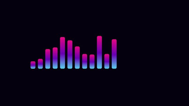 Neon audio spectrum equalizer animation, vibrant sound wave visualization for music and digital media projects 4k