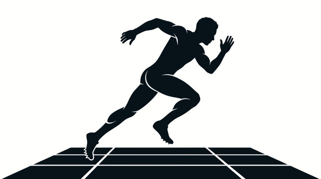 Male Sprinter Running on Track Silhouette