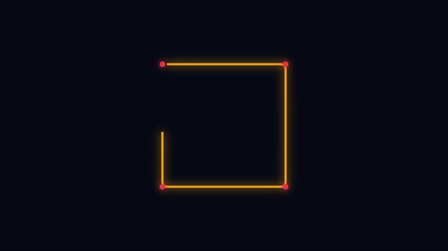 Neon glowing square loading animation loop with minimalist orange light frame 4k