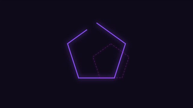 Neon purple pentagon shape pulsing animation on dark 4k background, glowing