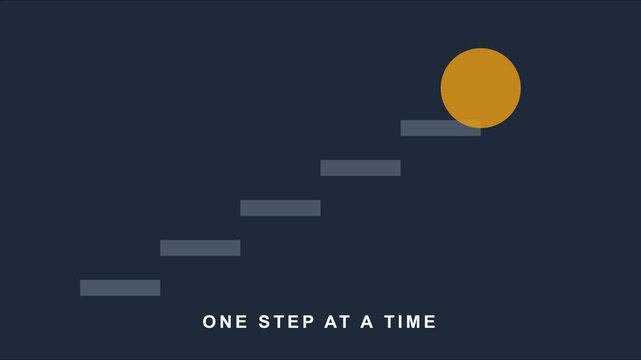 One step at a time concept animation: minimalist motion of a ball climbing stairs for business growth and personal development success 4k
