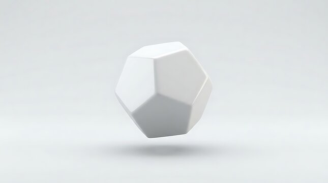 A 3d render of a minimalist white dodecahedron shape floating against a clean studio background designed as a flame-12 sided dice concept piece