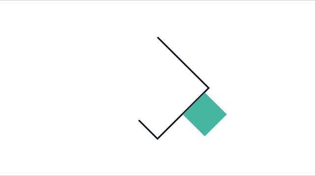 Minimalist motion with teal square and 4k black line animation on white background, motion abstract geometric