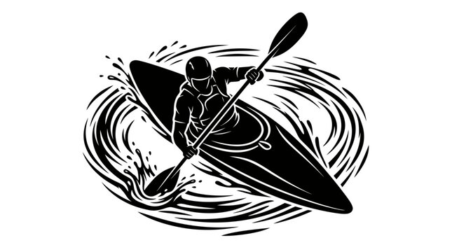 Kayaker in Whitewater Vector Illustration