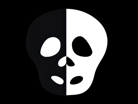 Striking, black-and-white skull split-screen illustration Left side detailed, grayscale, realistic human skull Right side abstract, minimalist, white against black - AI-Generated