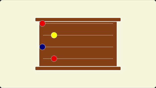 Minimalist abacus animation with moving colorful spheres on horizontal rails 4k counting math education