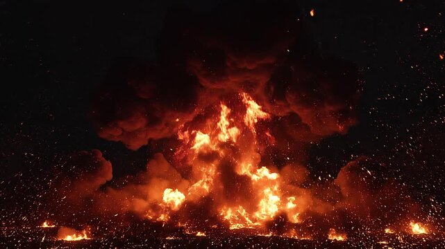 Dramatic Fire Explosion Rising Upward with Bright Flames