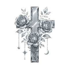 Obraz na płótnie Canvas PNG Elegant floral cross illustration