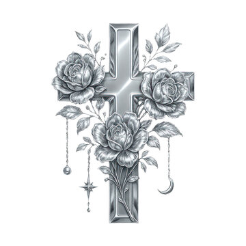 PNG Elegant floral cross illustration