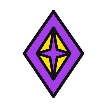 Abstract Geometric Diamond Shape With Purple Border And Yellow Starburst Center
