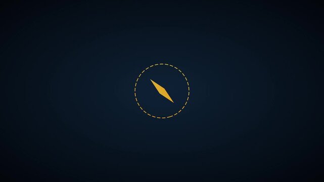Minimalist compass animation rotating on dark 4k background, for navigation and, travel concepts, motion travel