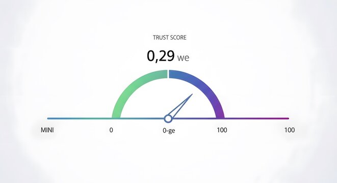 A minimalist gauge displaying a trust score of 0.29 on a scale from 0 to 100 with a needle pointing to the low end indicating a low level of trust on a clean white background.
