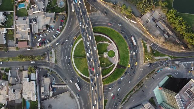 Aerial view of traffic flow at ovalo monitor huascar roundabout