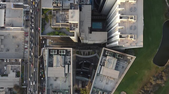 Top down aerial view of urban traffic flowing in lima peru