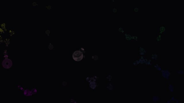 Abstract colorful particles gently floating in dark space with subtle bokeh and subtle motion