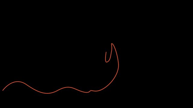 Continuous red line art animation of a burning fire flame drawing on a black background.