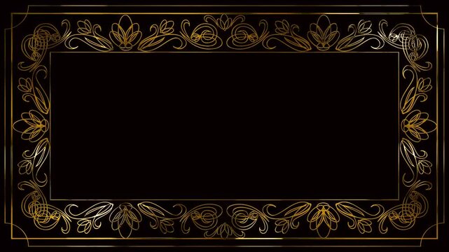 vintage gold frame floral ornament on the green screen background