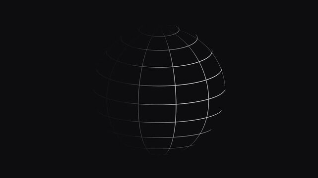 Animated globe rotating on dark background with grid lines in cinematic motion