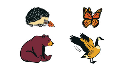 Naklejka premium Wildlife and nature animals in autumn and fall icon set