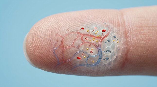 3D medical illustration of capillary gas exchange in a human