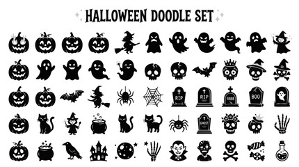 Obraz premium Halloween Doodle Set of Spooky Vector Silhouettes for Trick or Treat Design