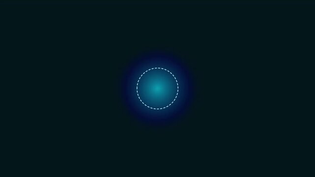 Glowing cyan pulse circle animation with dashed border overlay for digital interface and hud 4k