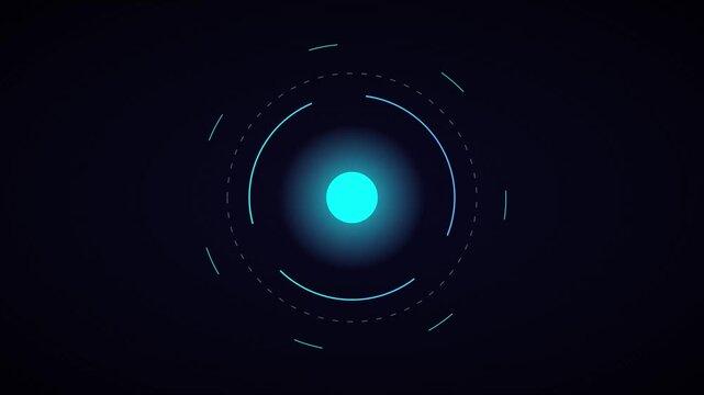 Glowing digital hud interface with rotating circular and pulsing light core for tech backgrounds animation 4k