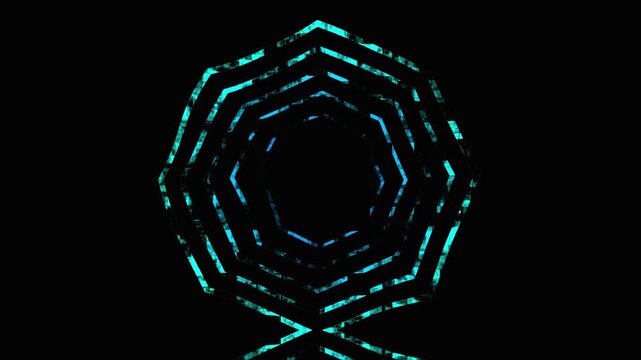 Abstract Neon Geometric Shape Rotating In Dark With Cybernetic Glow And Digital Movement