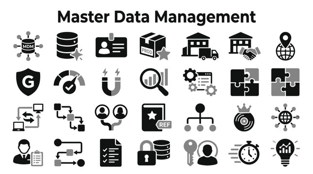 Master Data Management and Information Governance Concept Icons Set