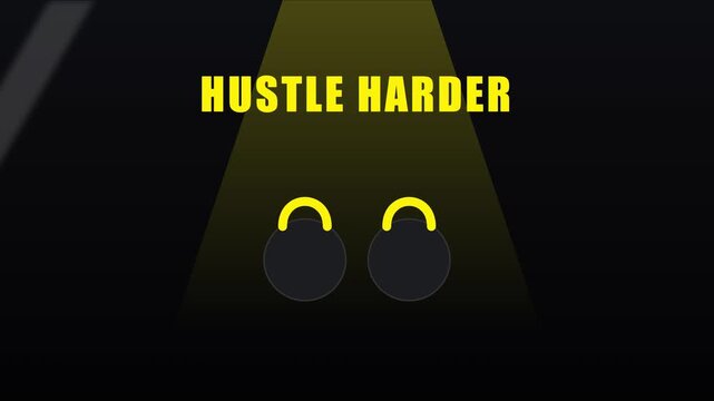 Hustle harder motivational quote with kettlebell for fitness and business success animation 4k workout