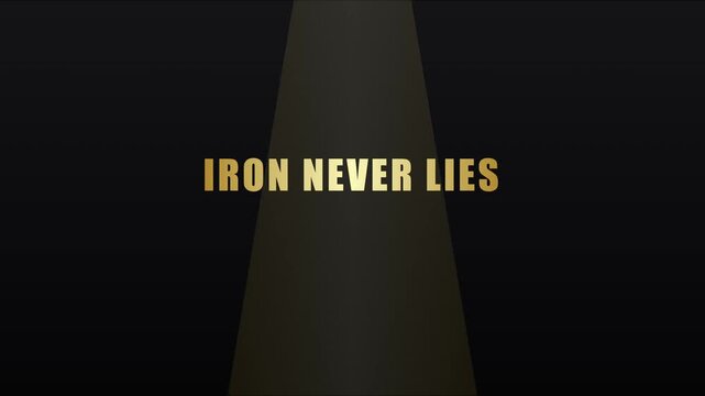 Iron never lies: motivational fitness quote with heavy weight plate and dramatic spotlight for gym and workout inspiration animation 4k