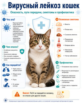 Feline Leukemia Virus FeLV Infographic with Symptoms, Transmission and Prevention