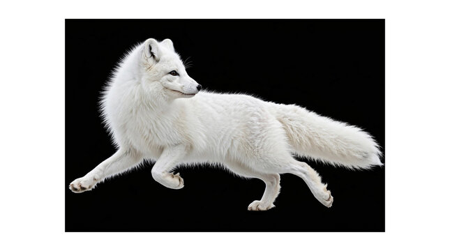 White Arctic Fox Running Side View Winter Wildlife Isolated