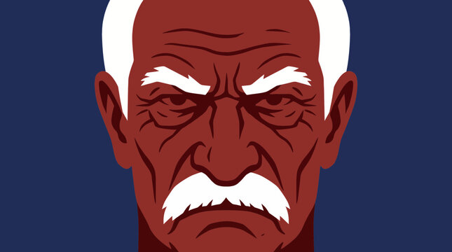 Angry Old Man Wrinkled Face Vector Illustration