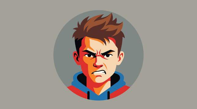 Angry Teenager Boy Face Vector Illustration