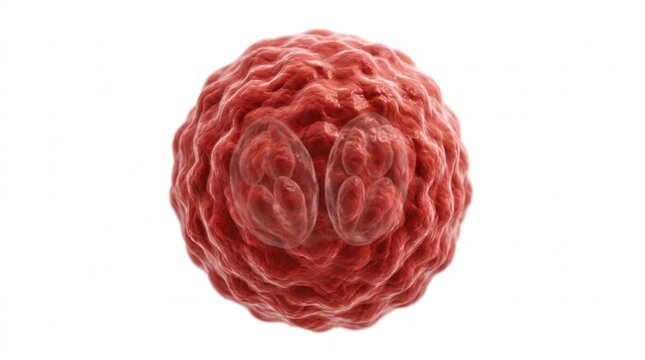 Microscopic 3D rendering of a coccidian parasite oocyst containing sporocysts, representing infectious parasitic diseases, microbiology research, cellular biology, and medical healthcare science.