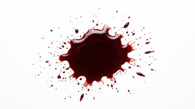 Realistic blood splatter element isolated on clean white background for forensic investigation, crime scene design, halloween horror concepts, medical themes, and graphic design overlays